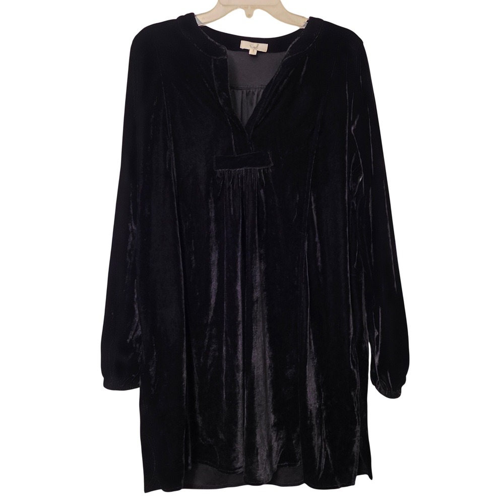 Easel Black Velvet Tunic Dress Long Sleeve Whimsigoth Boho Mini Dress Small